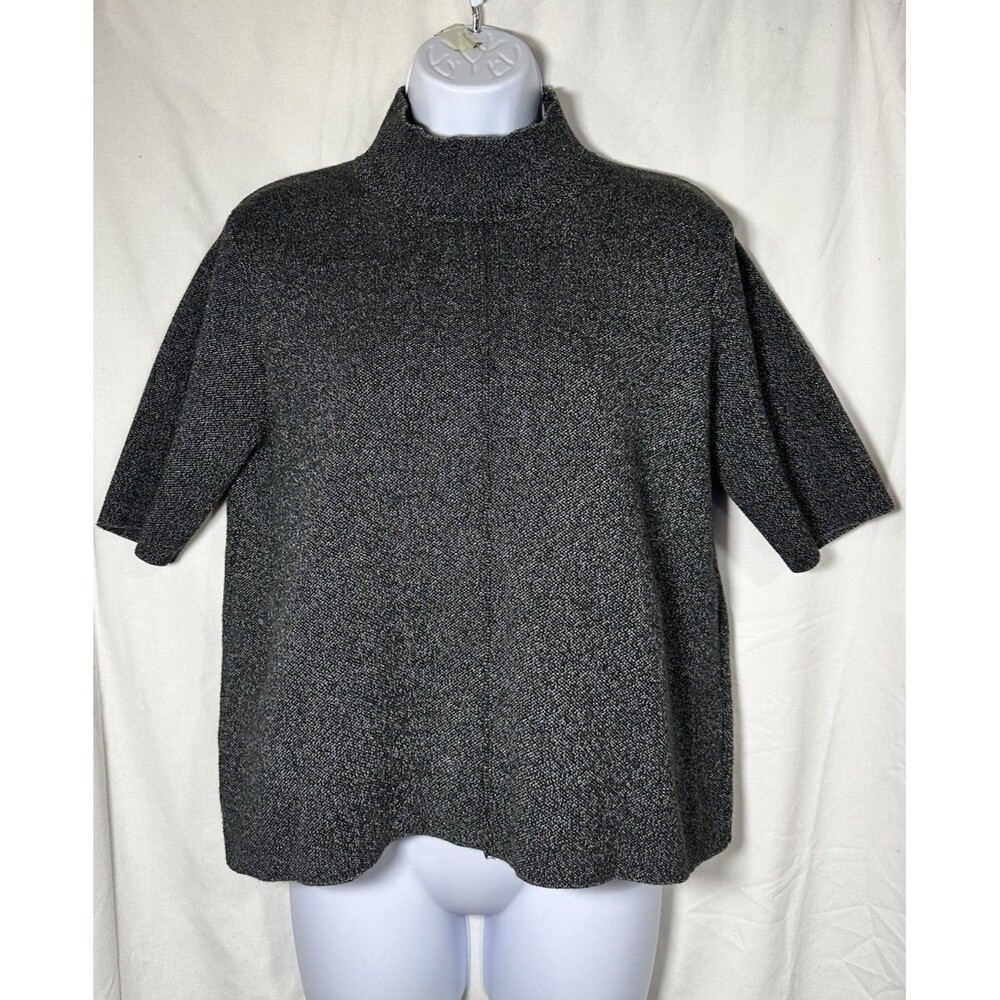 Zara Knit Women’s Gray Mock Neck Short Sleeve Sweater Top - Size L - Minimalist